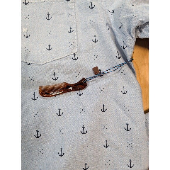 Modern Amusement Men’s M Anchor Print Button Down Shirt Blue Cotton Long Sleeve - Picture 3 of 11